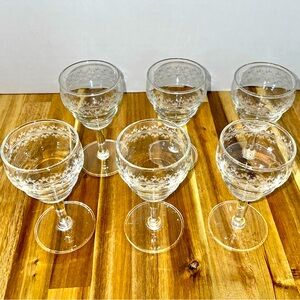 Etched Design Clear Glasses 4 1/4” Tall Wine After Dinner Drink Set of 6